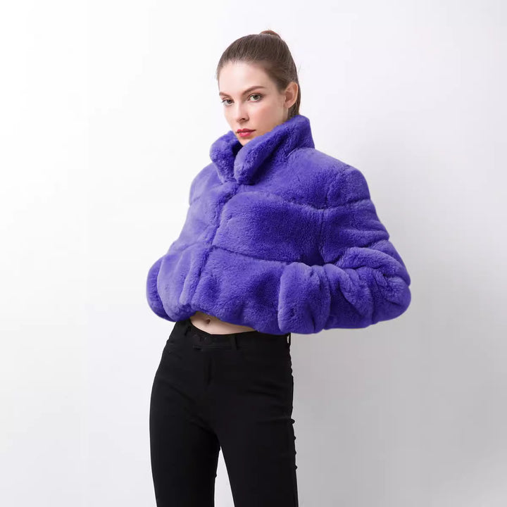 Damen modische kurze Kunstpelzjacke Drune