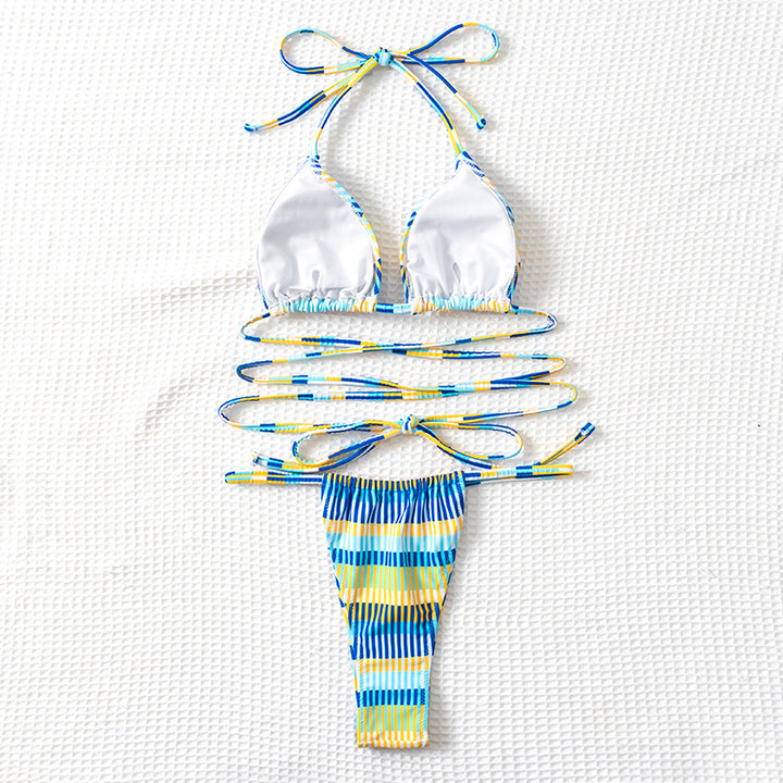 Damen Bandeau-Bikini mit modischen Streifen und anpassbaren Trägersystem Drune
