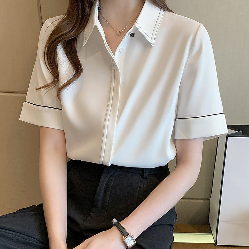 Damen Kurzarm Bluse mit klassischem Kragen und eleganten Akzenten Drune