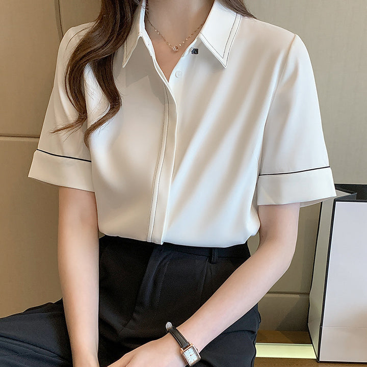 Damen Kurzarm Bluse mit klassischem Kragen und eleganten Akzenten Drune