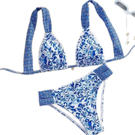 Damen Bikini mit dekorativen Rüschen und elegantem Muster Drune
