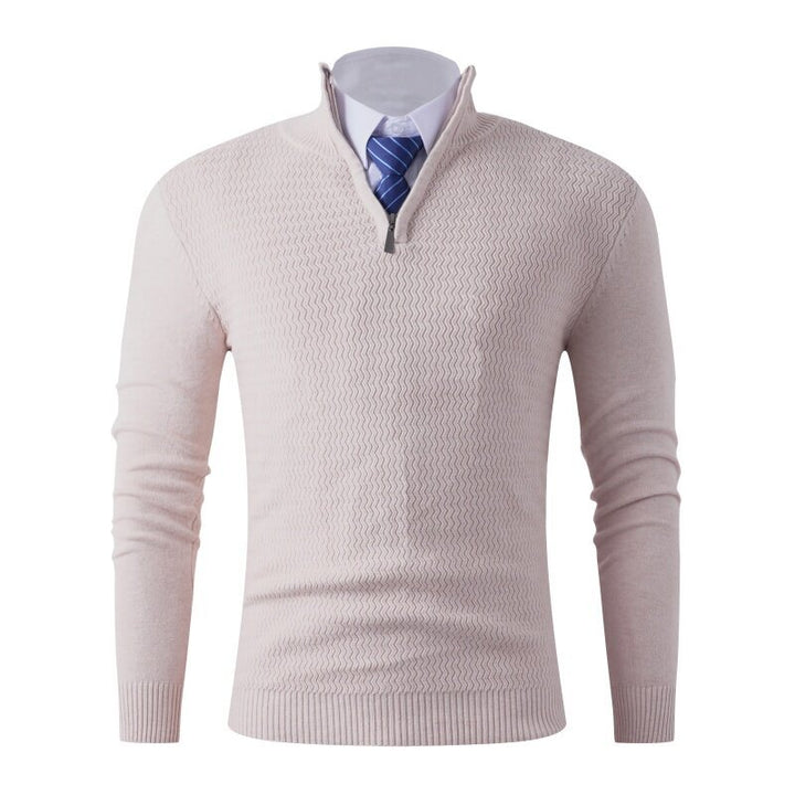 Herren nan feinstrickpullover mit Stehkragen und halbem Reißverschluss, Strukturstrick und schlanker Business-Casual-Passform Drune