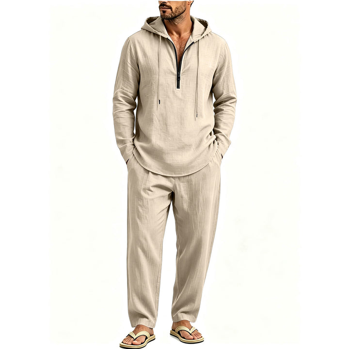 Herren Lässiges Lounge-Set mit Halbzip-Kapuzenpullover und locker sitzender Freizeit-Hose Drune