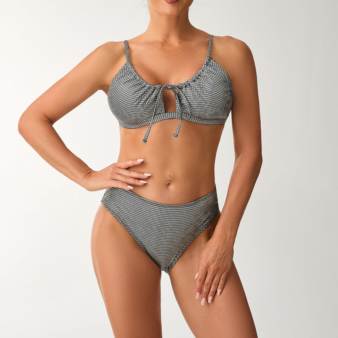 Damen Hoch tailliertes Bikini-Set mit verstellbarem Oberteil und Rüschendetails Drune