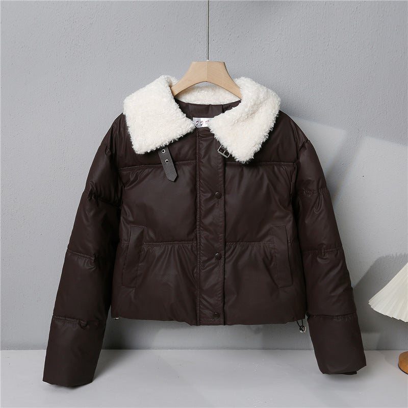 Damen nan kurze gesteppte Winterjacke mit Teddykragen, wattierter Isolierung und verdecktem Druckknopfverschluss Drune