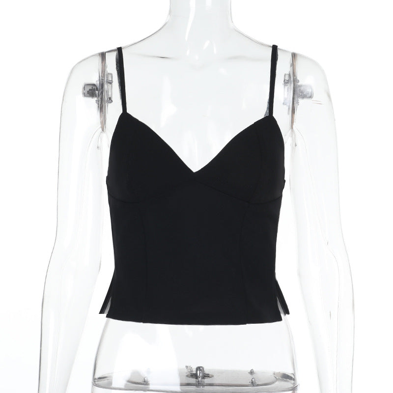 Damen figurbetontes Cami-Top mit tiefem V-Ausschnitt und eleganten Schlitzdetails Drune