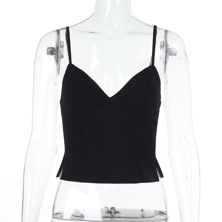 Damen figurbetontes Cami-Top mit tiefem V-Ausschnitt und eleganten Schlitzdetails Drune