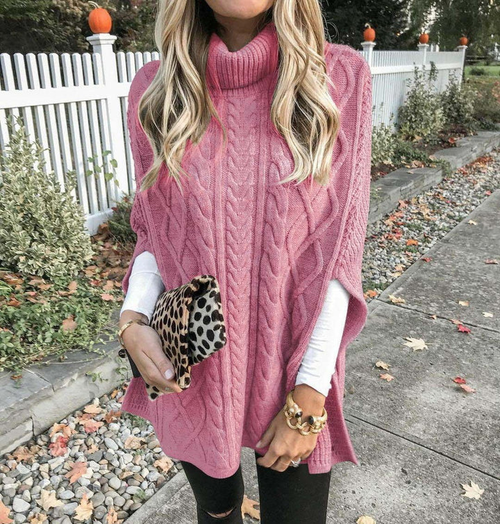 Damen Strickponcho mit hohem Kragen und strukturiertem Kabelmuster Drune