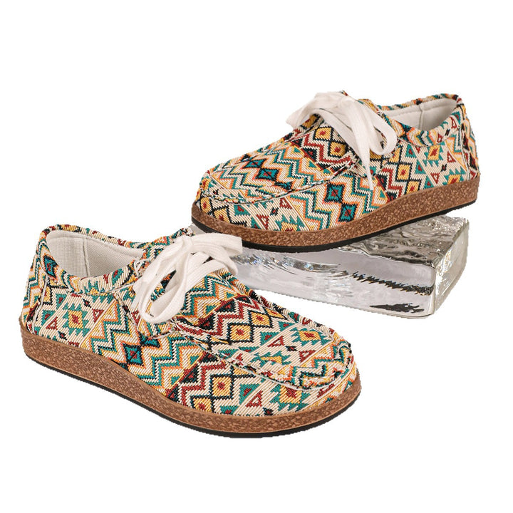 Damen Ethno-Canvas-Sneaker mit gepolstertem Fußbett und Korkoptik-Sohle Drune