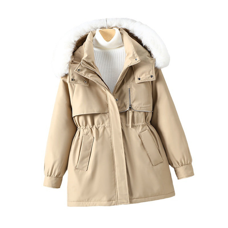 Damen funktionale Winterjacke mit abnehmbarer Kapuze und Kunstfellbesatz Drune