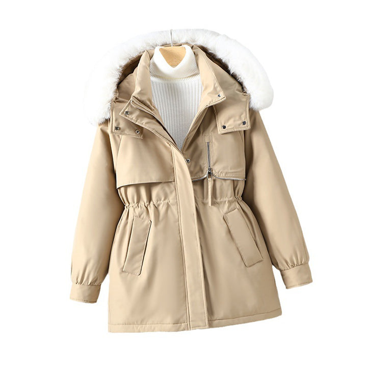 Damen funktionale Winterjacke mit abnehmbarer Kapuze und Kunstfellbesatz Drune