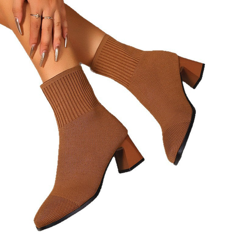 Damen nan gestrickte Sock-Ankleboots mit anatomischem Memory-Fußbett und skulpturellem Blockabsatz Drune