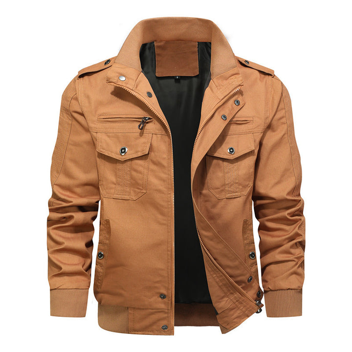 Herren Canvas-Fieldjacke mit Mehrfachtaschen, Stehkragen und Rippbündchen Drune