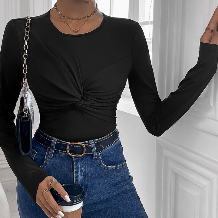 Damen Figurbetontes Twist-Longsleeve mit Knotendetail und Rundhalsausschnitt Drune