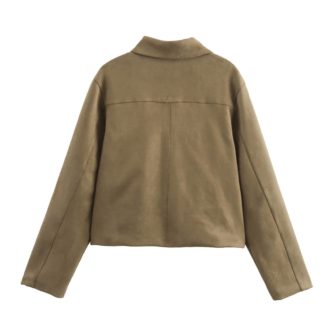 Damen nan cropped Kurzjacke aus Veloursimitat mit Pattentaschen und Hemdkragen Drune