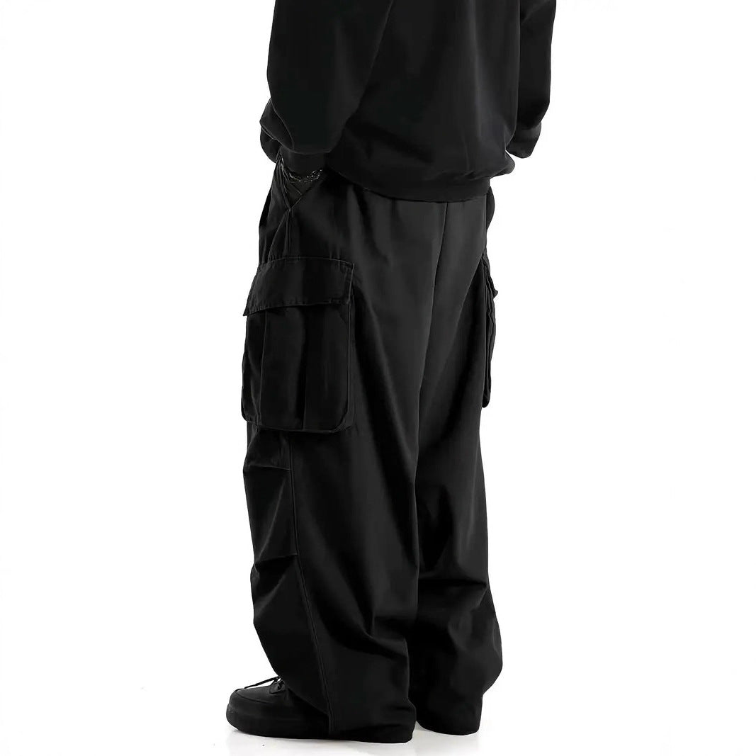 Herren Weite Baggy-Cargohose mit tiefem Schritt, großen Klappentaschen & relaxed Fit Drune