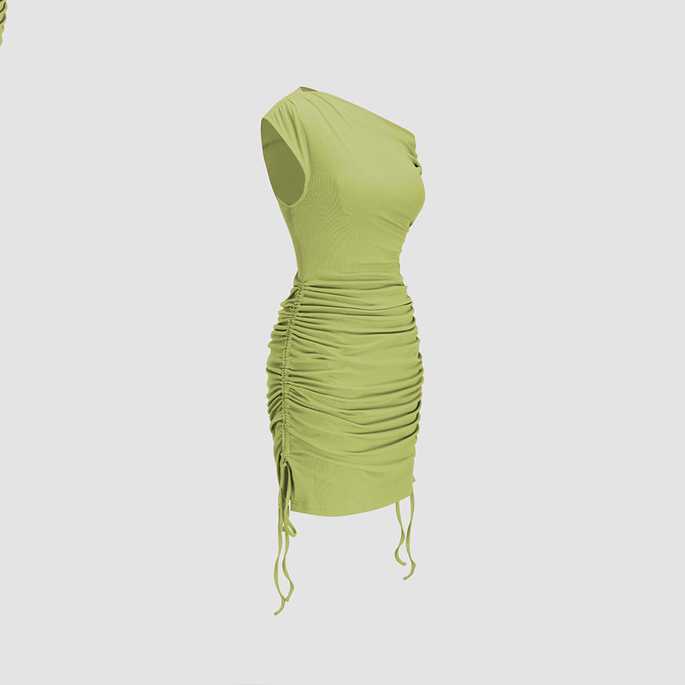 Damen figurbetontes Wickelkleid mit asymmetrischem Ausschnitt und Rüschendetails Drune