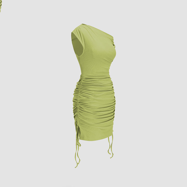 Damen figurbetontes Wickelkleid mit asymmetrischem Ausschnitt und Rüschendetails Drune