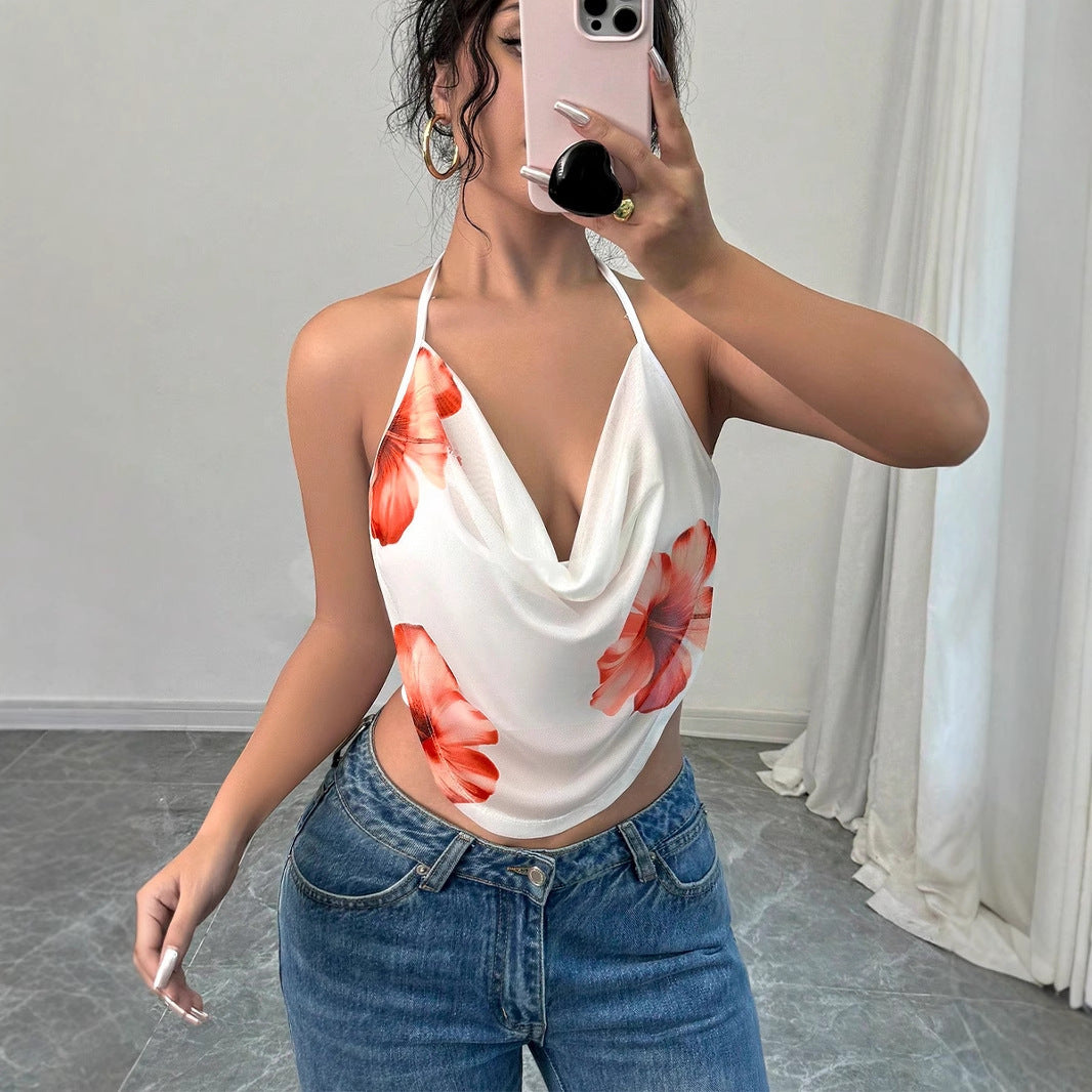 Damen Blusentop mit tiefem V-Ausschnitt und floralem Design Drune