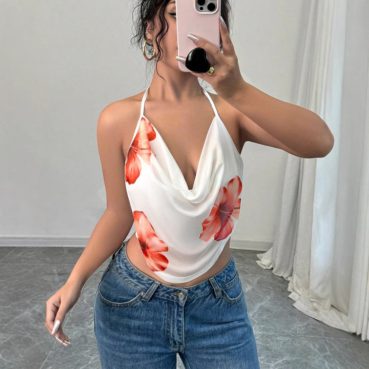 Damen Blusentop mit tiefem V-Ausschnitt und floralem Design Drune