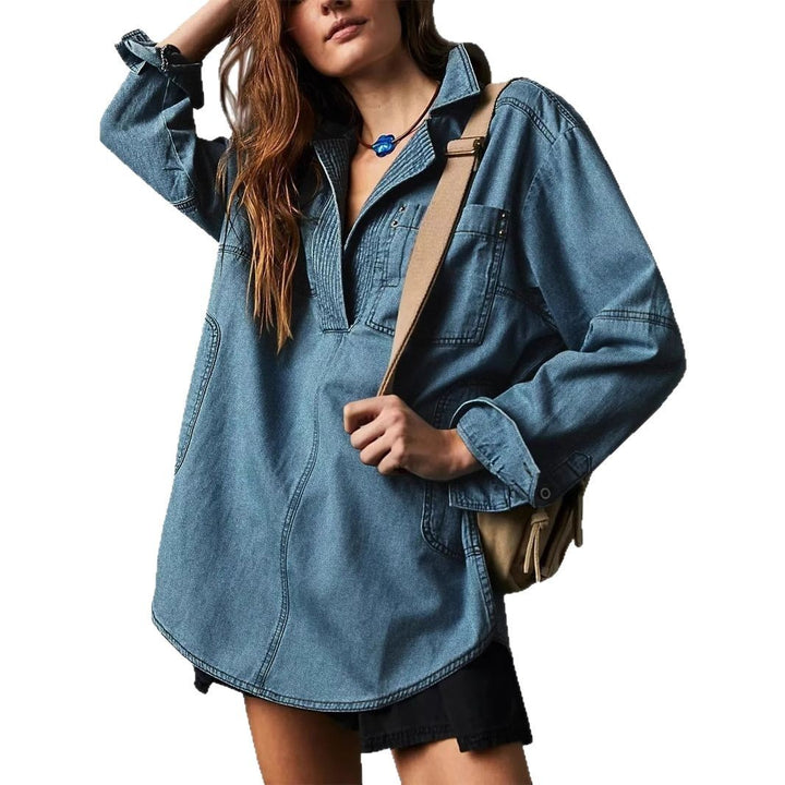Damen Denim-Shirt mit detailreicher Steppung und lässigem Schnitt Drune