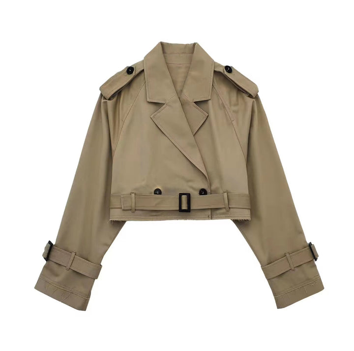 Damen Kurztrench mit Taillengürtel und Epauletten Drune