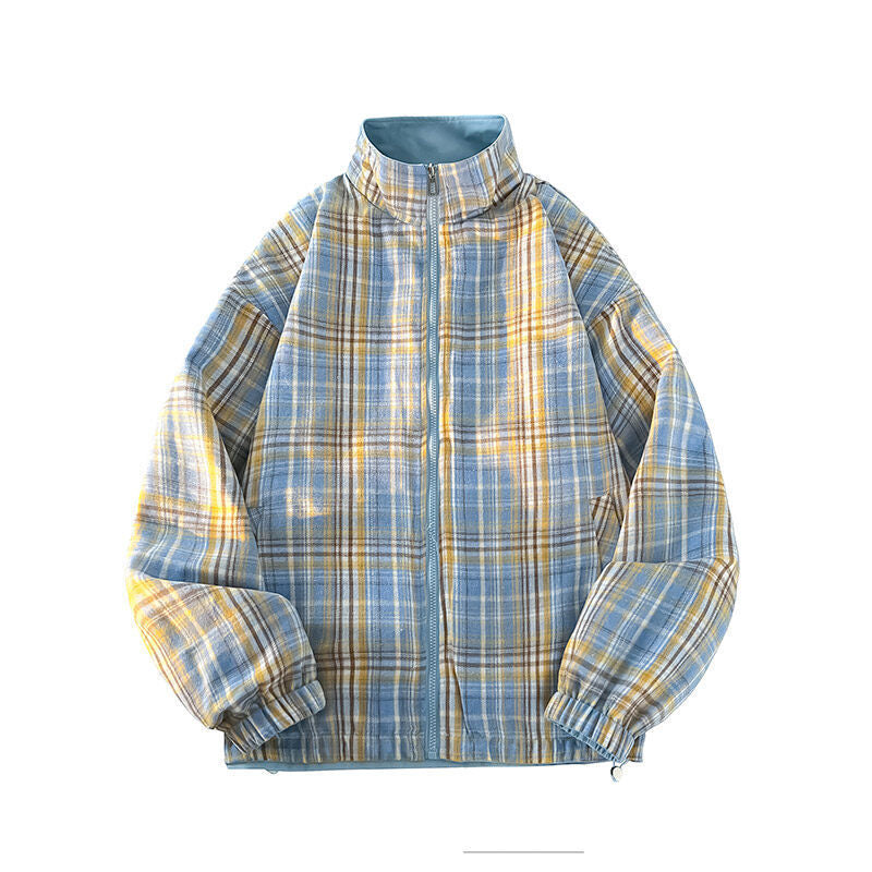 Damen lässige Windjacke mit kariertem Innenfutter und hohem Kragen Drune