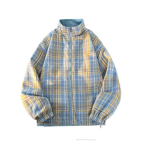 Damen lässige Windjacke mit kariertem Innenfutter und hohem Kragen Drune