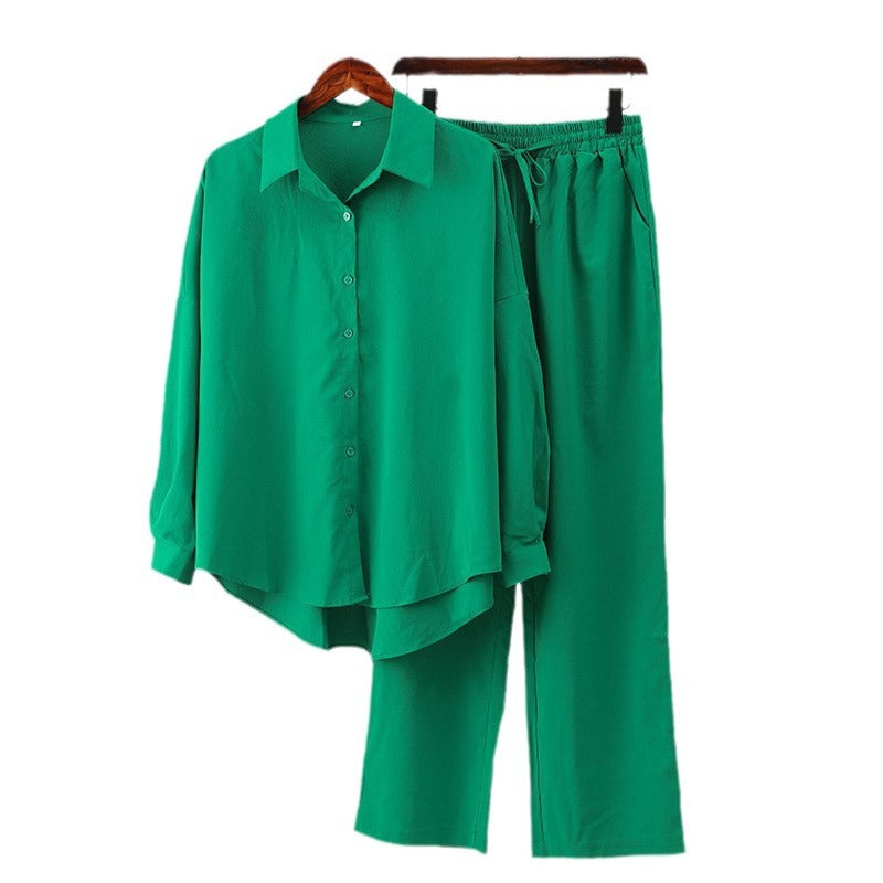 Damen nan lockeres zweiteiliges Lounge-Set mit Oversize-Hemd und elastischer Bundhose Drune