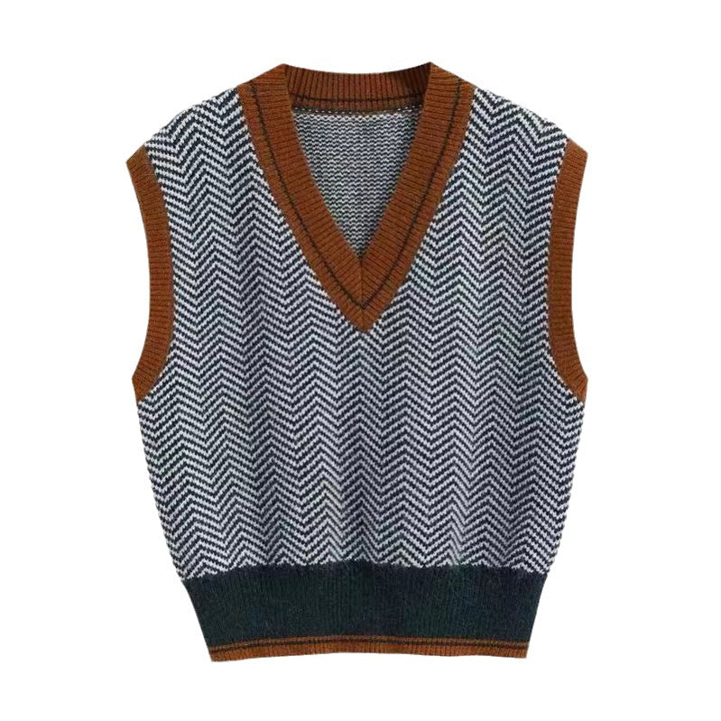 Damen Strickweste mit V-Ausschnitt und Chevron-Muster Drune