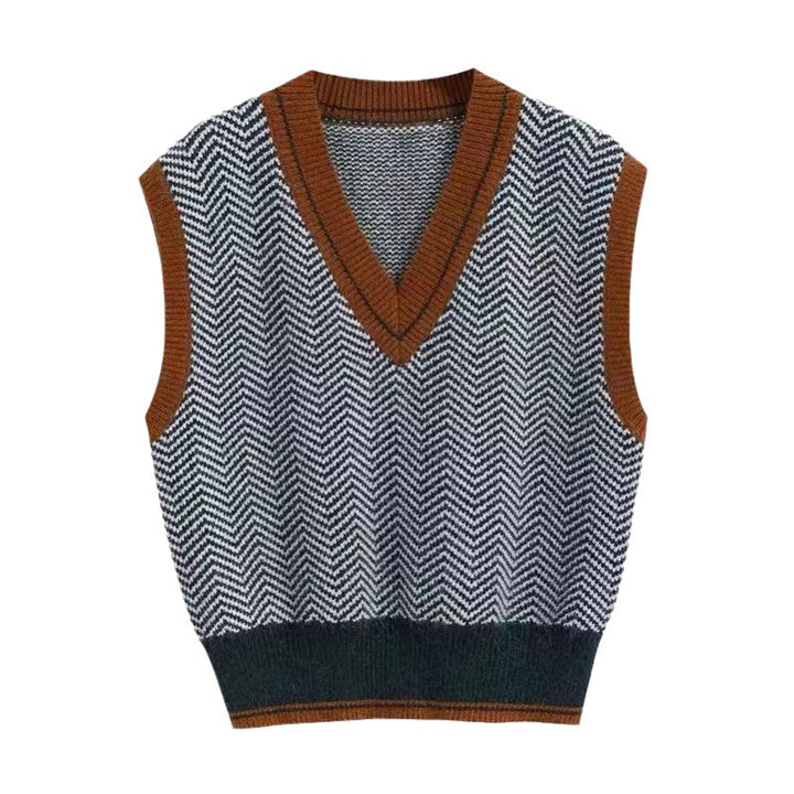 Damen Strickweste mit V-Ausschnitt und Chevron-Muster Drune