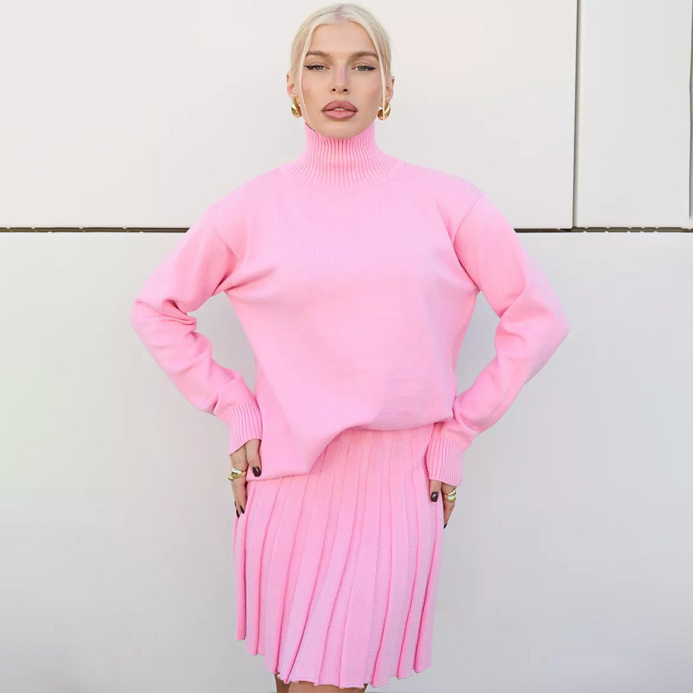 Damen Modischer Rollkragenpullover mit Faltenrock Drune