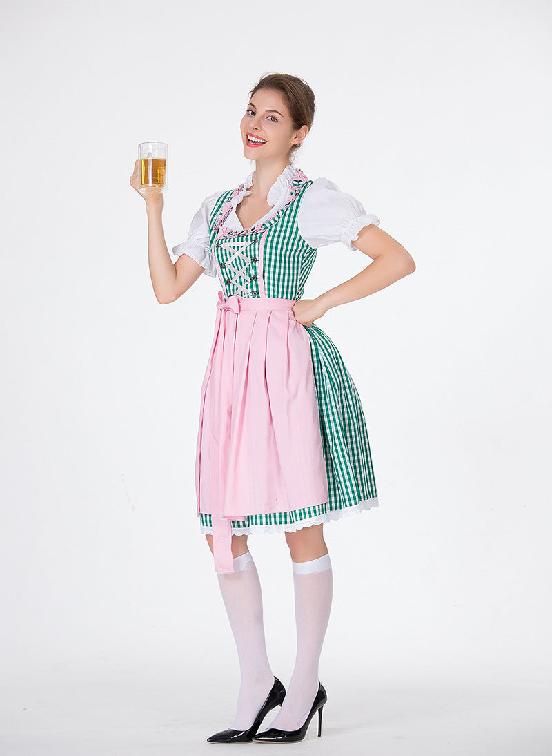 Damen nan traditionelles Dirndl mit Schnürcorsage, knielangem Tellerrock und Schürze Drune