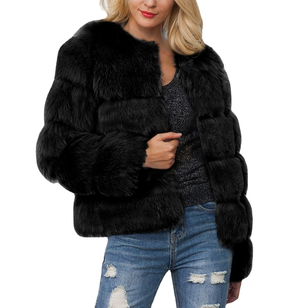 Damen Flauschige Kunstpelzjacke mit voluminösen Ärmeln und elegantem Schnitt Drune