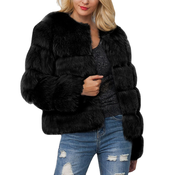 Damen Flauschige Kunstpelzjacke mit voluminösen Ärmeln und elegantem Schnitt Drune