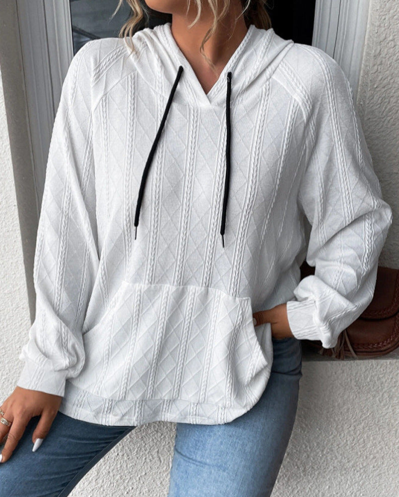 Damen Großer Strick Hoodie mit V-Ausschnitt und stylischer Kapuze Drune