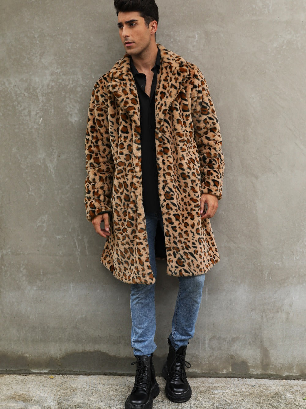 Herren Modischer Leopardenfell-Mantel Drune