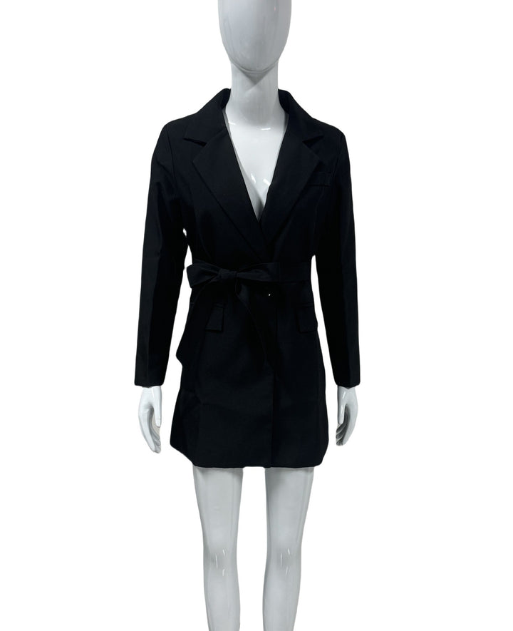Damen Taillierter Blazer-Mantel mit Bindegürtel und Pattentaschen Drune
