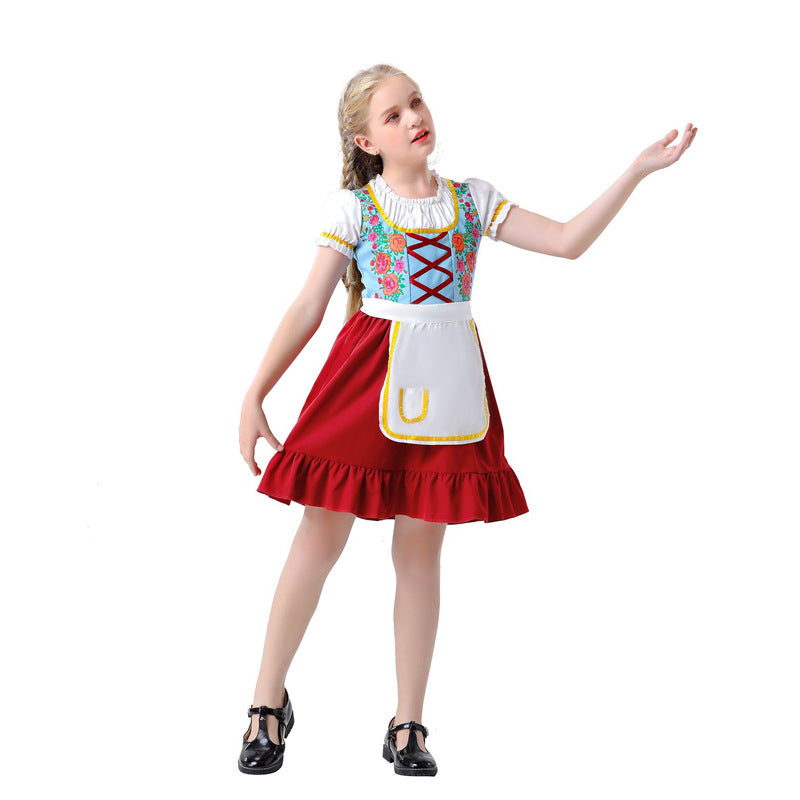 Damen nan traditionelles Dirndlkleid für Kinder mit Schürze und floraler Stickerei Drune