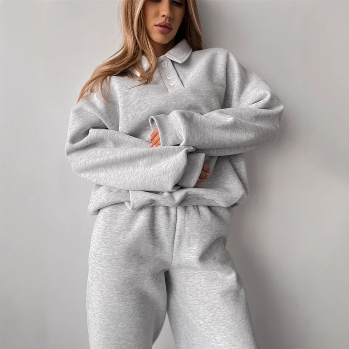 Damen Sportliches Loungewear-Set mit weiten Hosen und modischem Kragen