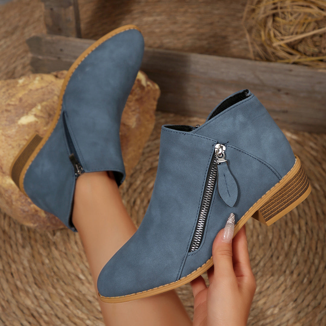 Damen Kurze Ankle-Boots mit seitlichem Reißverschluss und gestapeltem Blockabsatz Drune