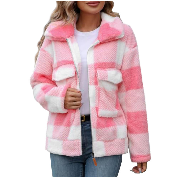 Damen Fleece-Jacke mit Karomuster und praktischen Taschen Drune