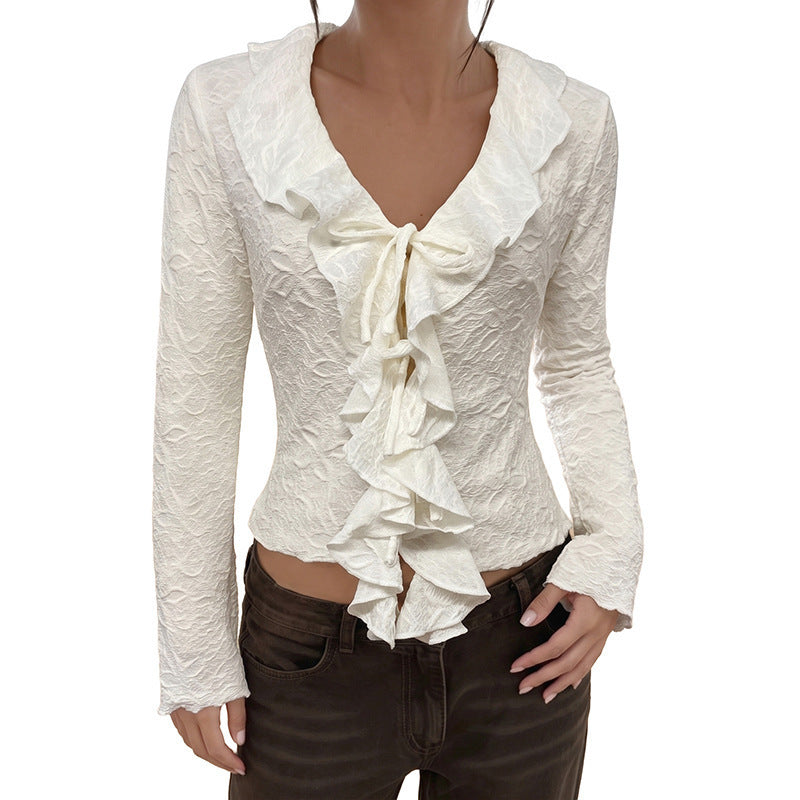 Damen Elegantes Rüschen-Body mit tiefem V-Ausschnitt Drune