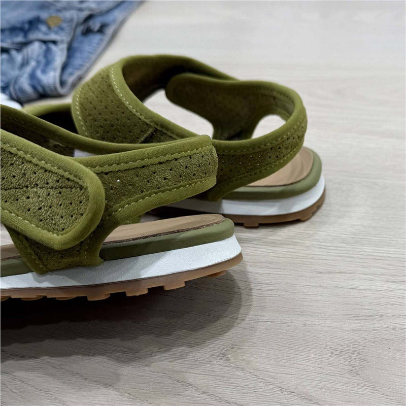 Damen Perforierte Wildleder-Sandalen mit geschlossener Zehenkappe, Klettverschluss und ergonomischer Profilsohle Drune