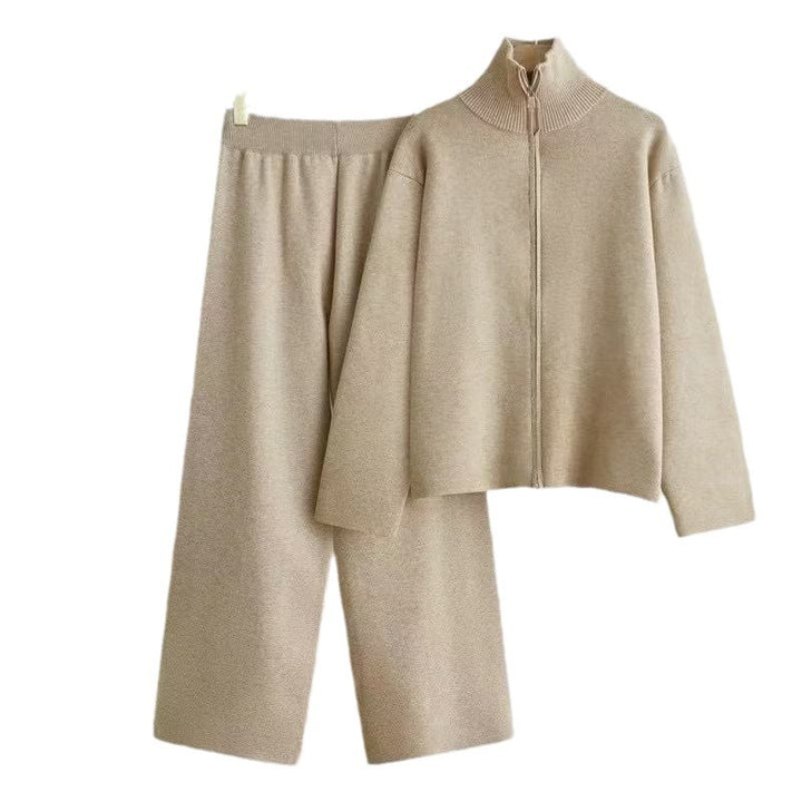 Damen gemütliches Strick-Loungewear-Set mit hohem Kragen Drune