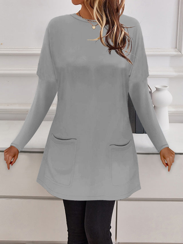 Damen Longline Feinstrick-Tunika mit Rundhalsausschnitt und aufgesetzten Taschen Drune