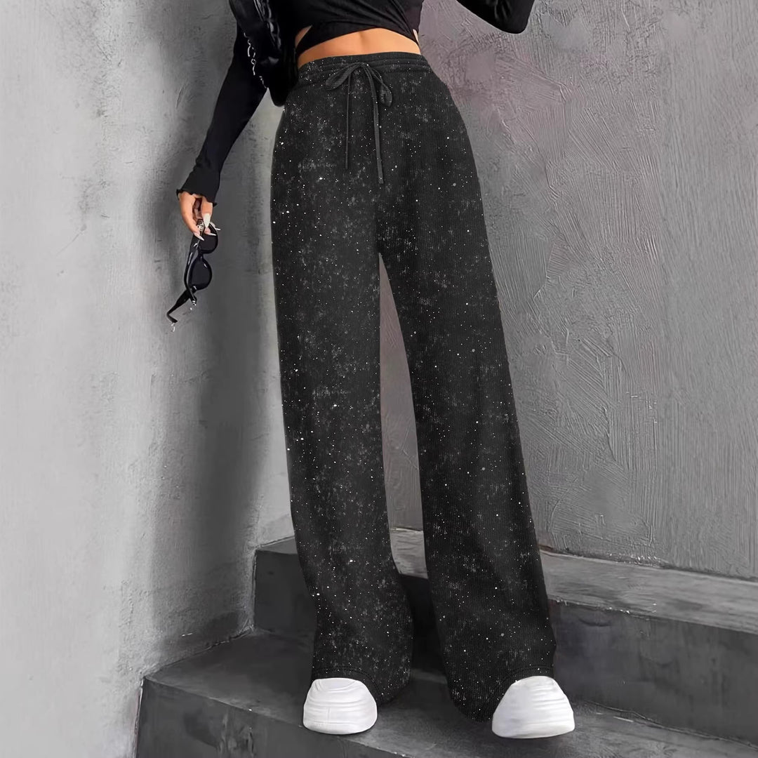 Damen nan weite Strickhose mit hochgeschnittenem Bund und Kordelzug Drune