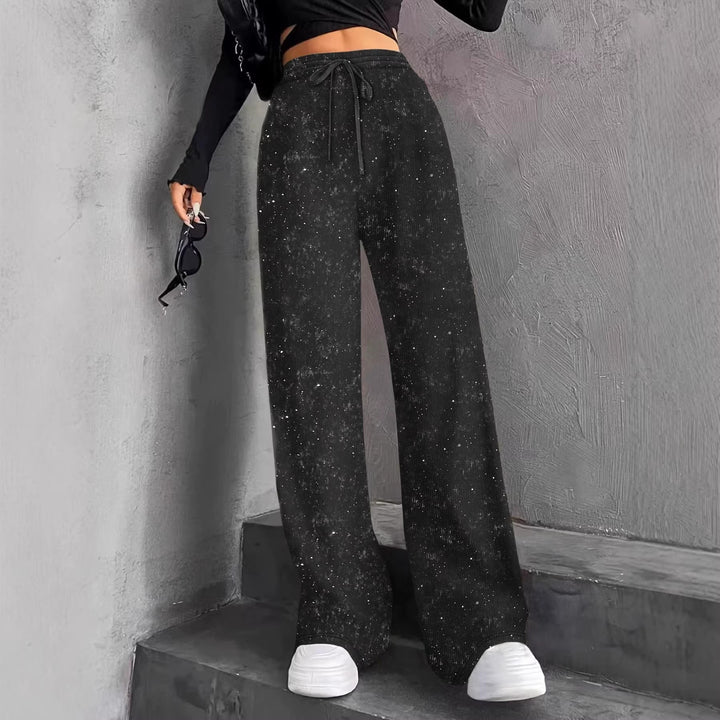 Damen nan weite Strickhose mit hochgeschnittenem Bund und Kordelzug Drune