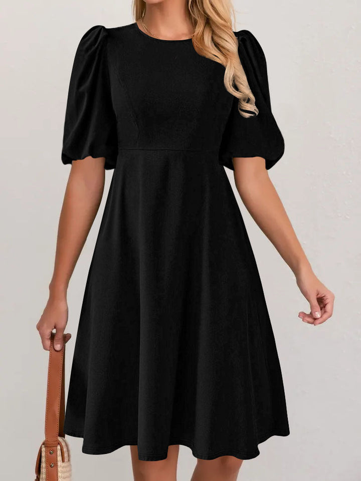 Damen A-Linien Kleid mit voluminösen Puffärmeln Drune