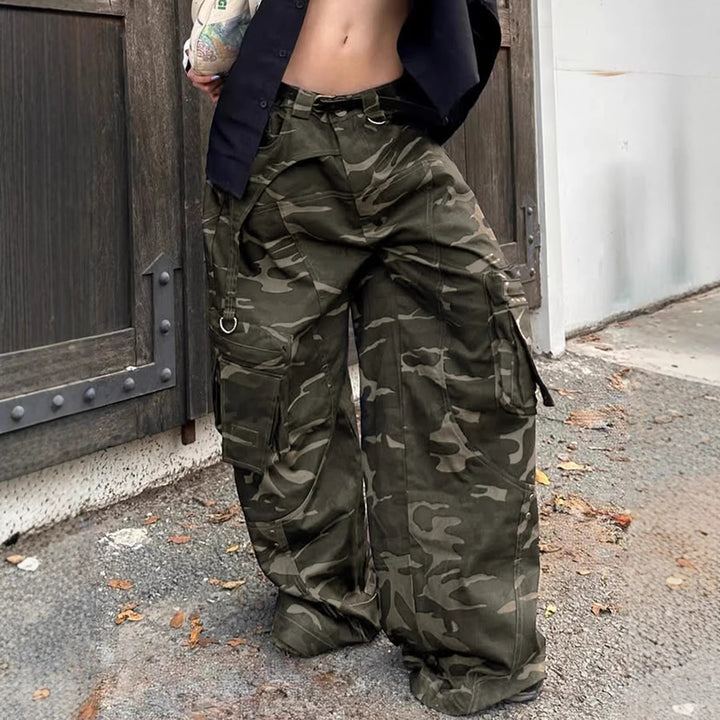 Damen High-Waist Oversized Cargo-Cordhose mit Multi-Pocket und D-Ring Drune